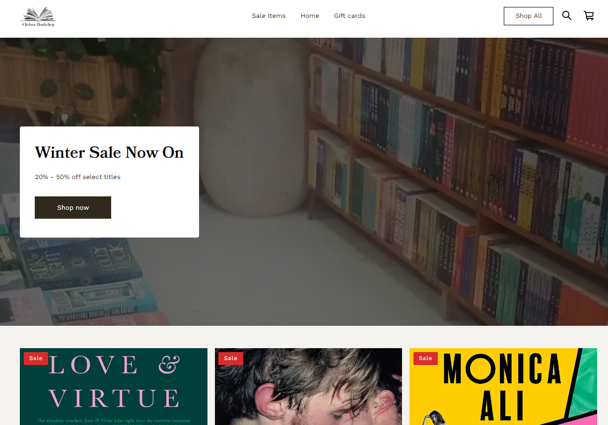 Screenshot of an e-commerce bookshop website